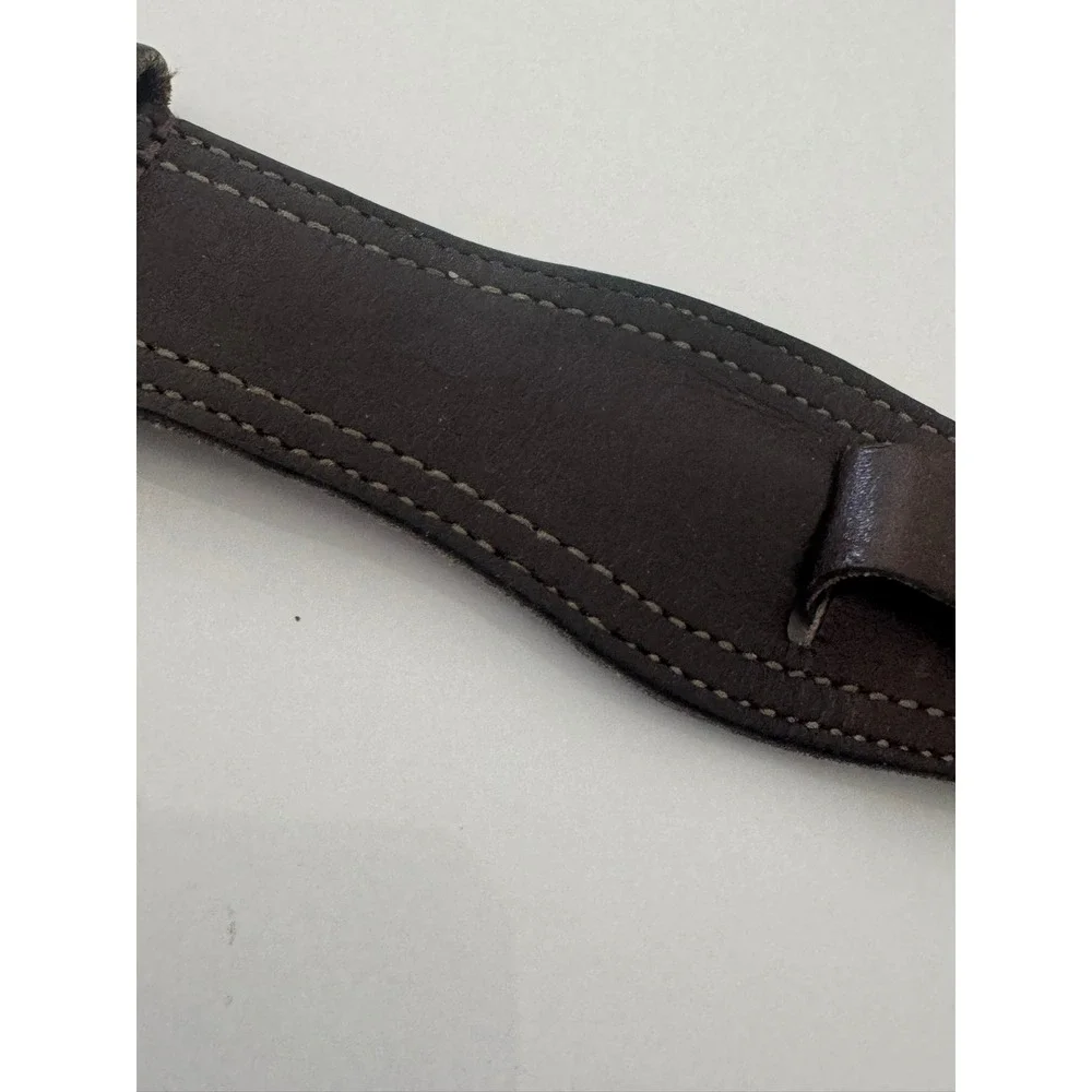 Genuine Leather Bund Watch Strap Dark Brown Cuff Band Silver Buckle 866
